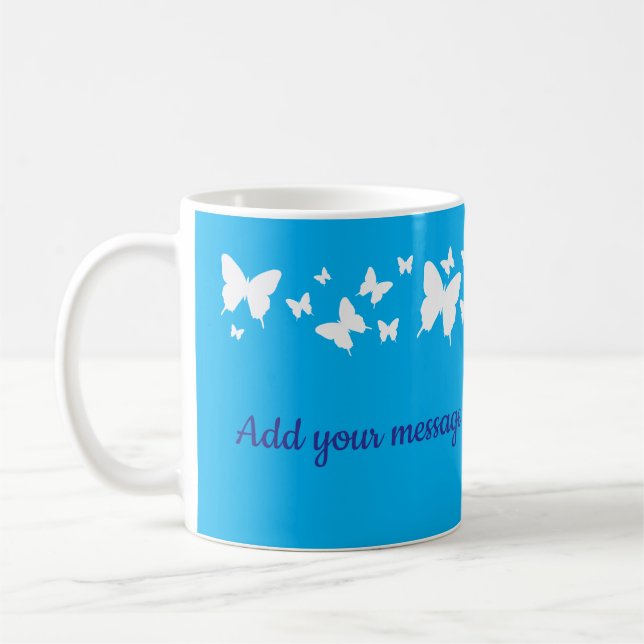 De Café Caneca personalizada da borboleta azul para casame (Esquerda)