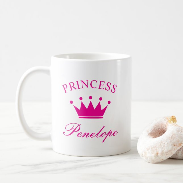 De Café Caneca personalizada da princesa com coroa e nome (Com Donut)