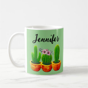De Café Caneca Personalizada Floral Cacto Verde