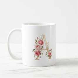 De Café Caneca Personalizada Floral Letra A Rosa