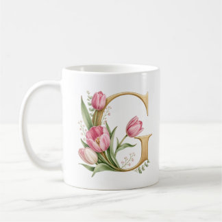 De Café Caneca Personalizada Floral Letra G Tulipa