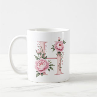 De Café Caneca Personalizada Floral Letra H Peônia