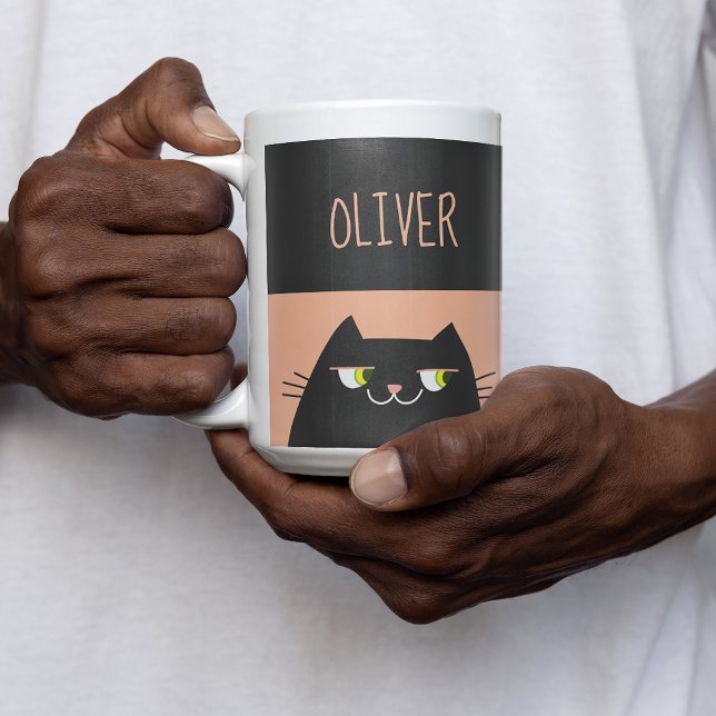 De Café Caneca Personalizada Gato Preto Nome Presente (Criador carregado)