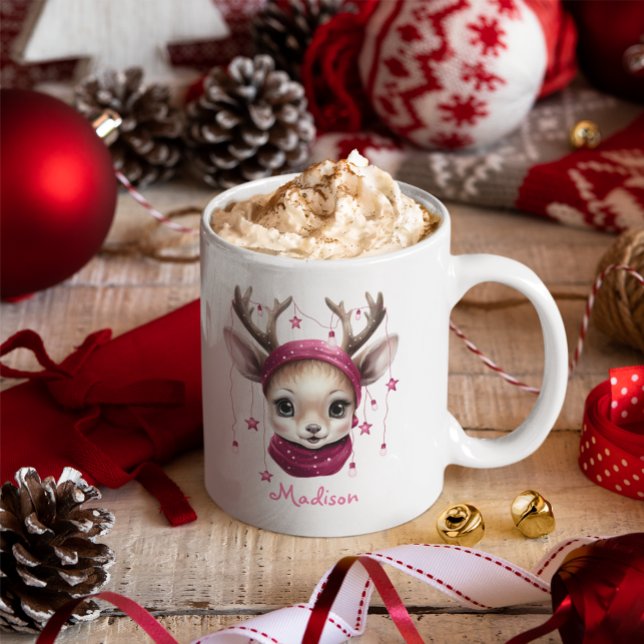De Café Caneca Personalizada Infantil Rena Rosa (Cute Christmas Mug
)