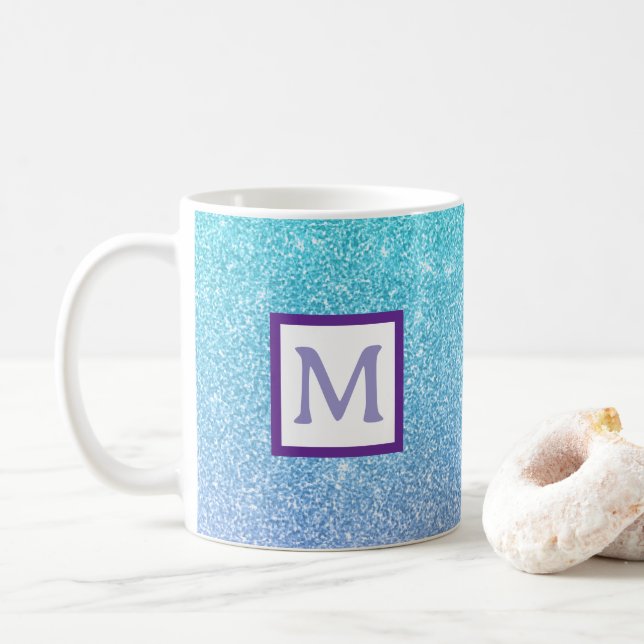 De Café Caneca Personalizada Inicial Brilho Azul  (Com Donut)