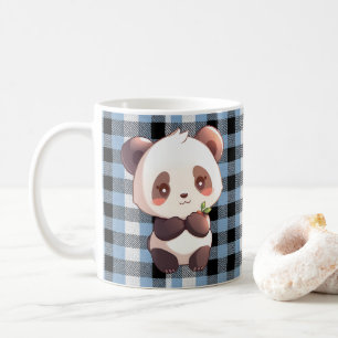 De Café Caneca Personalizada Kawaii Panda Xadrez Azul Buff