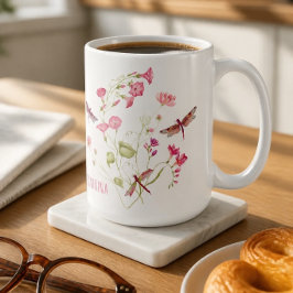 De Café Caneca Personalizada Libélula Floral Rosa