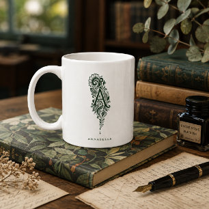 De Café Caneca Personalizada Linocut Botânico Letra A