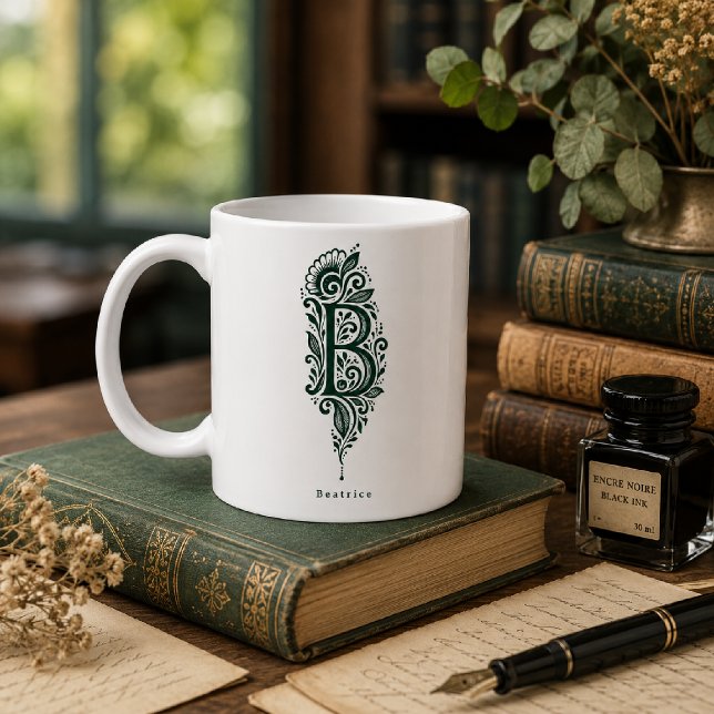 De Café Caneca Personalizada Linocut Botânico Letra B (Criador carregado)
