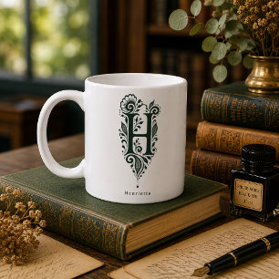De Café Caneca Personalizada Linocut Botânico Letra H