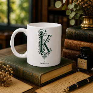 De Café Caneca Personalizada Linocut Botânico Letra K