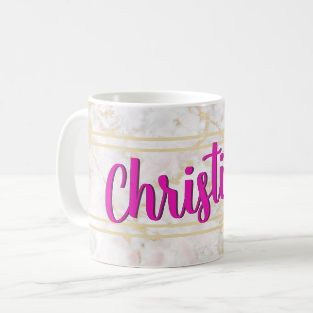 De Café Caneca Personalizada Mármore Dourado Branco Rosa (Frente Esquerda)