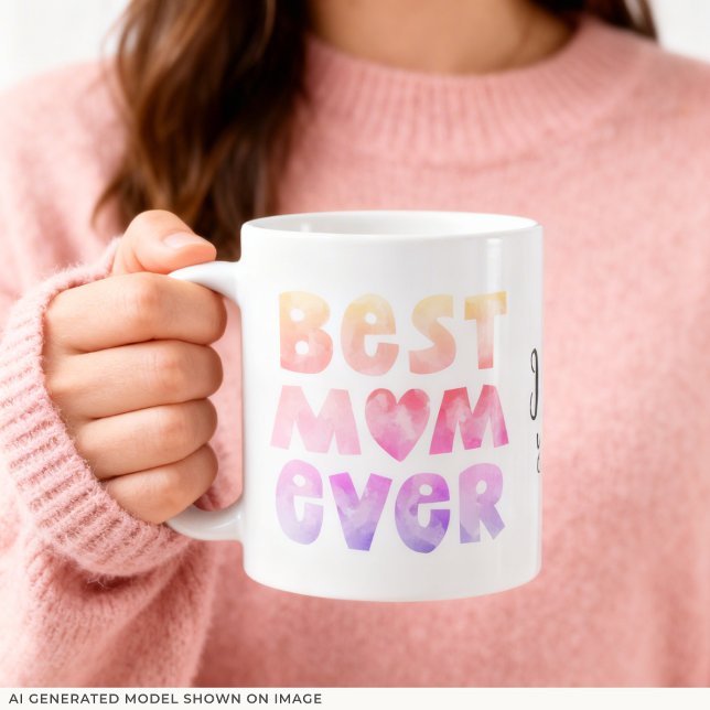 De Café Caneca Personalizada Melhor Mãe do Mundo (An 11 oz mug is shown, add name and choose size and mug style.)