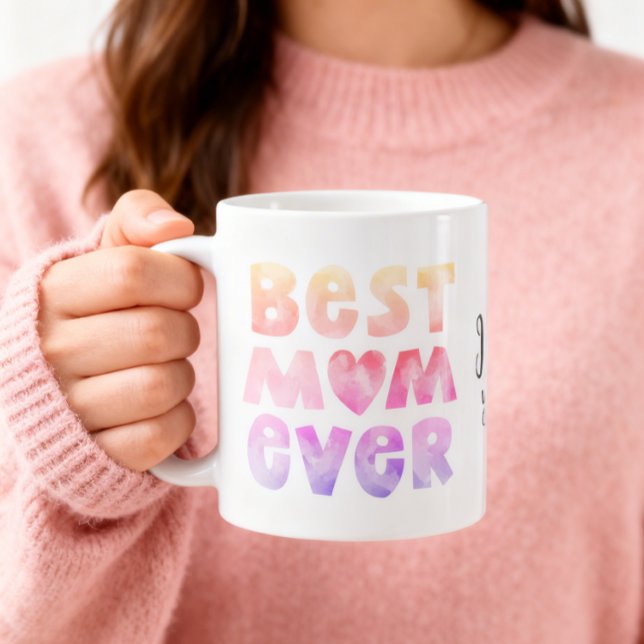 De Café Caneca Personalizada Melhor Mãe do Mundo (An 11 oz mug is shown, add name and choose size and mug style.)
