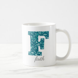 De Café Caneca Personalizada Monograma F Brilho Verde Azul
