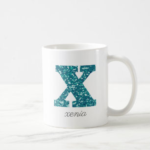 De Café Caneca Personalizada Monograma X com Brilho Verde