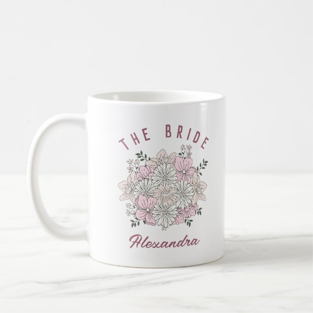 De Café Caneca Personalizada Noiva Flor Rosa Branco Retrô (Esquerda)