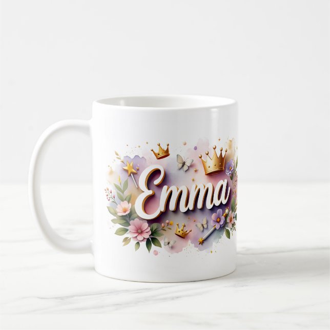 De Café Caneca Personalizada Princesa Floral – Nome Person (Esquerda)