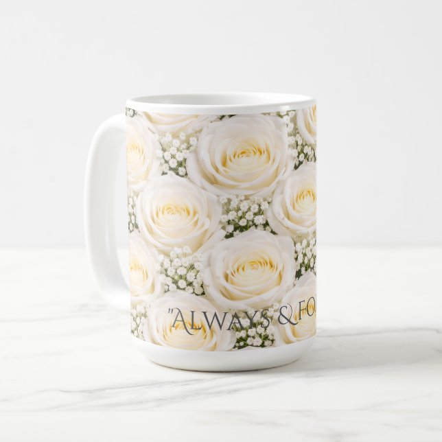 De Café Caneca Personalizada Rosa Branca Elegante com Nome (Frente Esquerda)