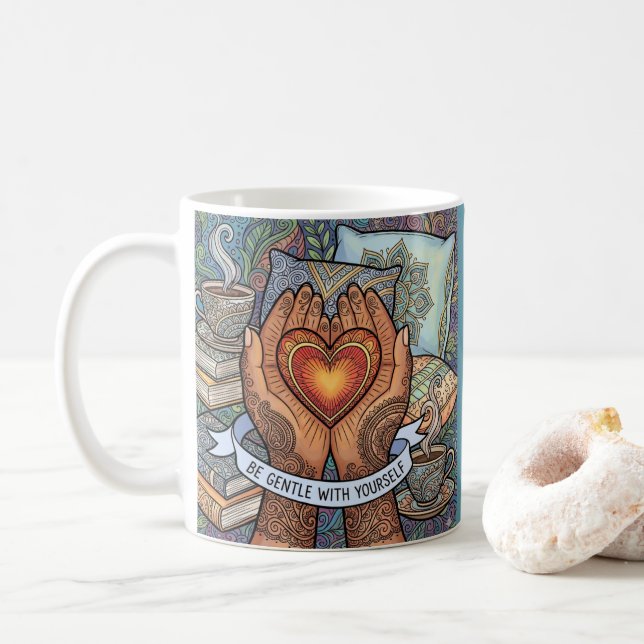 De Café Caneca Personalizada Seja Gentil Com Você Mesmo (Com Donut)