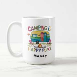 De Café Caneca Personalizável "Acampamento é Lugar Feliz"