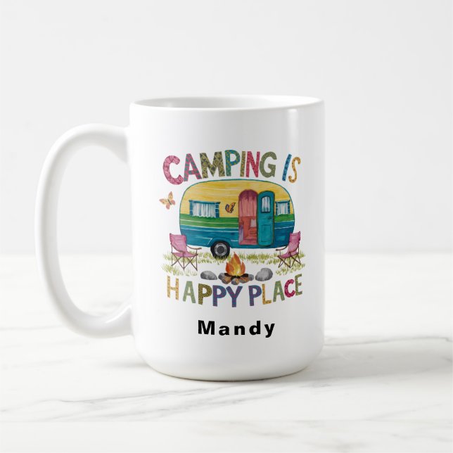 De Café Caneca Personalizável "Acampamento é Lugar Feliz" (Esquerda)