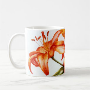 De Café Caneca pintada laranja do lírio das belas artes