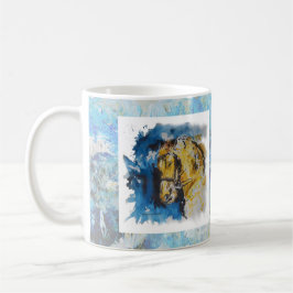 De Café Caneca pintura "Cavalo" com fundo em manchas azuis