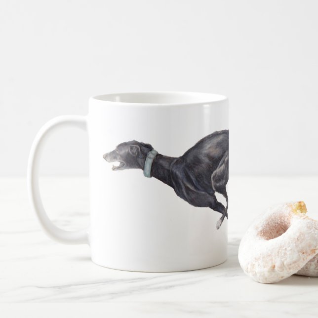 De Café Caneca preta da arte do cão do galgo (Com Donut)