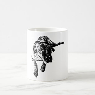 De Café Caneca Preta e Branca com Cane Corso em Pose Deita