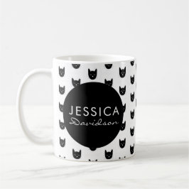 De Café Caneca preto e branco do nome do impressão do gato