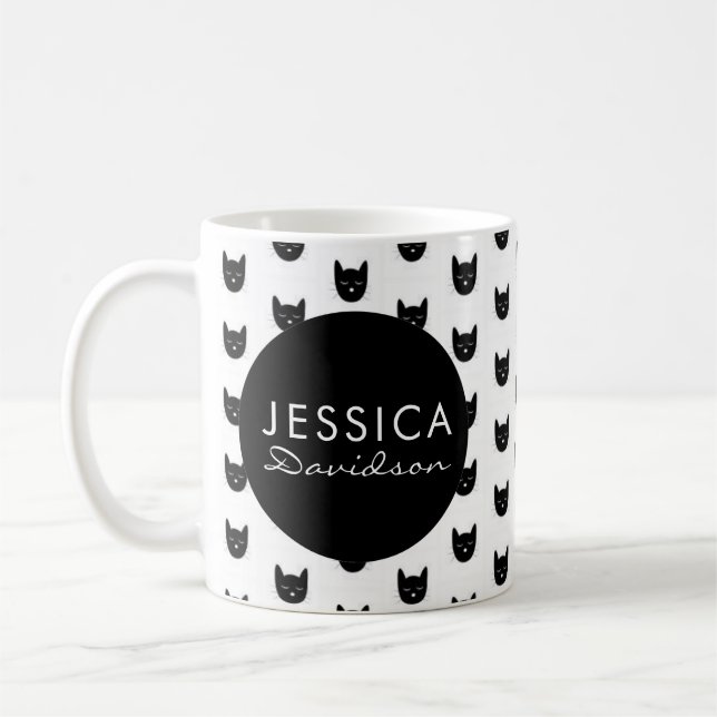 De Café Caneca preto e branco do nome do impressão do gato (Esquerda)