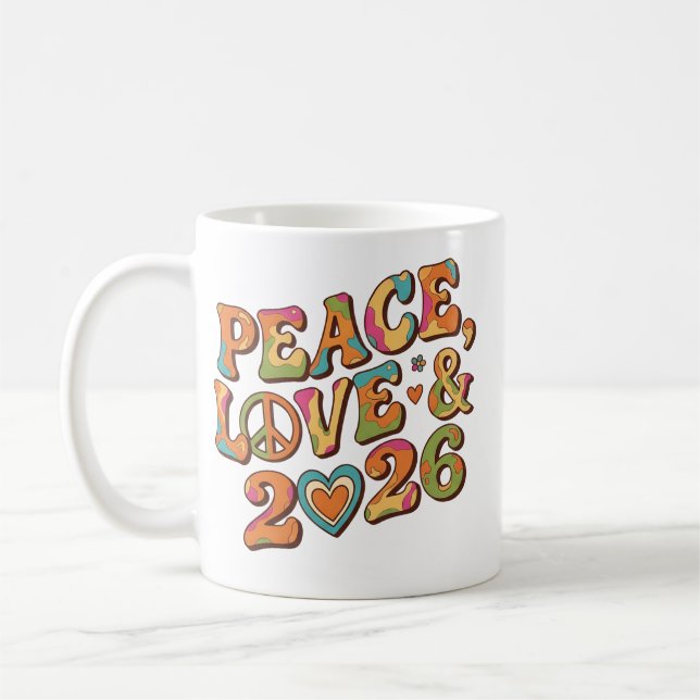 De Café Caneca Psicodélica Retro Paz Amor 2026 (Esquerda)