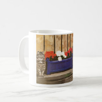 De Café Caneca que caracteriza a caixa do gato e da flor