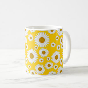 De Café caneca retro do amarelo da luz do sol da margarida