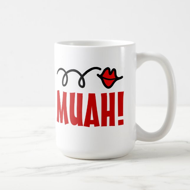 De Café Caneca romântica do beijo com lábios vermelhos | (Direita)