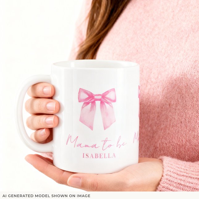 De Café Caneca Rosa Personalizada Moderna Para Mamãe Futur (An 11-oz mug is shown. Customize it with name and choose mug style and size.)