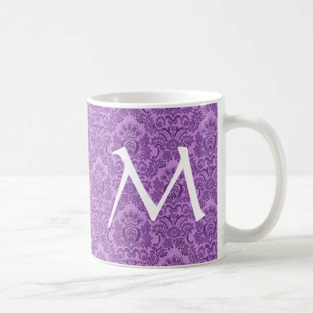 De Café Caneca ROXA elegante do monograma do damasco (Direita)