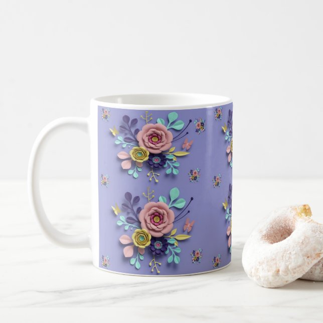 De Café Caneca Roxa Floral Pastel (Com Donut)