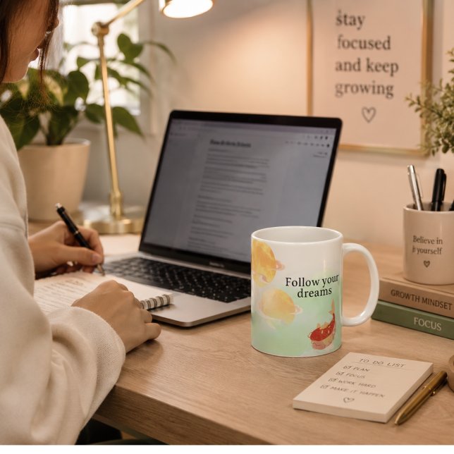 De Café Caneca "Siga Seus Sonhos" com Peixe Koi Japonês -  (Criador carregado)