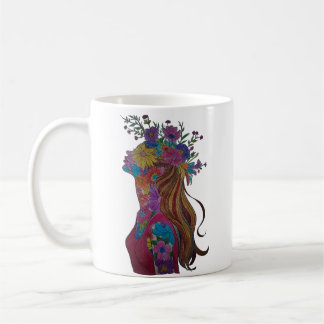 De Café Caneca Silhueta Floral Mulher Flor