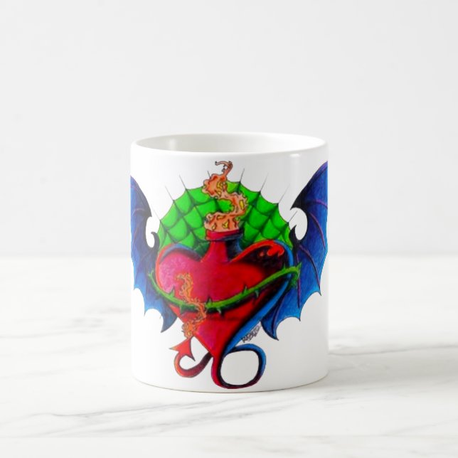 De Café Caneca Tattoo Flash Coração Flamejante (Centro)