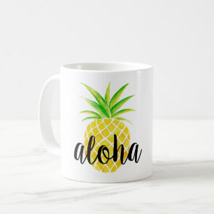 De Café Caneca tropical da aguarela do abacaxi Aloha