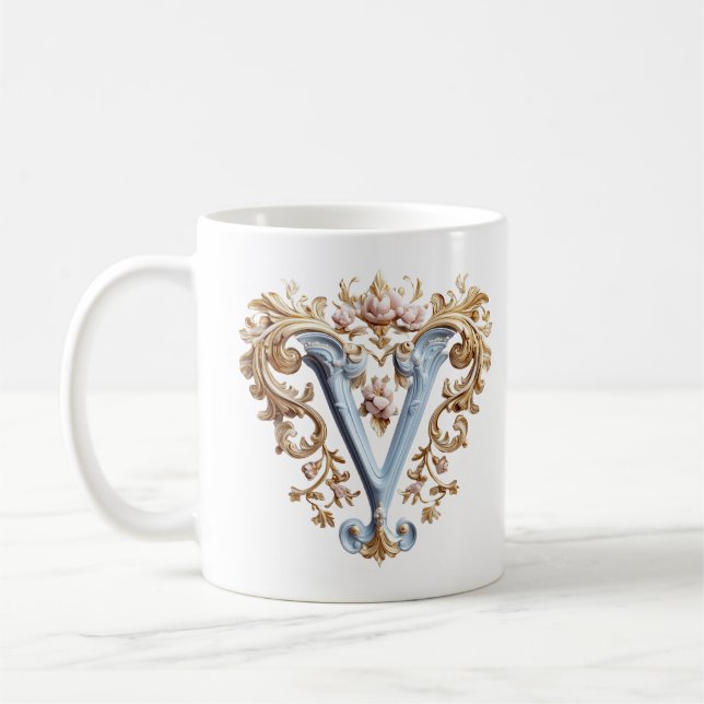 De Café Caneca 'V' Inicial Barroco para uma Princesa do Ca (Esquerda)