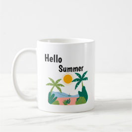 De Café Caneca verde e laranja divertido hello verão