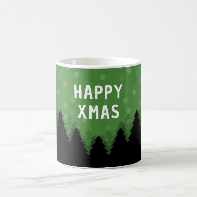 De Café Caneca Verde Feliz Natal com floresta, árvores e n (Centro)