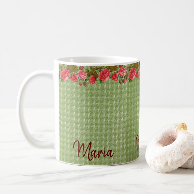 De Café Caneca Verde Floral (Com Donut)