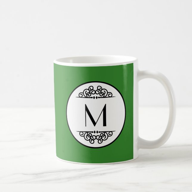 De Café Caneca Verde Monograma Vintage (Direita)