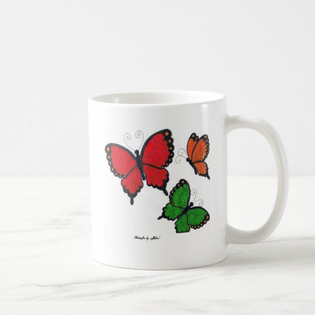 De Café Caneca vermelha, alaranjada e verde das borboletas (Direita)
