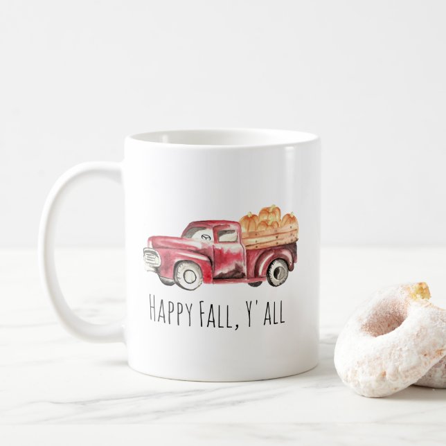 De Café Caneca vermelha da abóbora do caminhão - "queda (Com Donut)